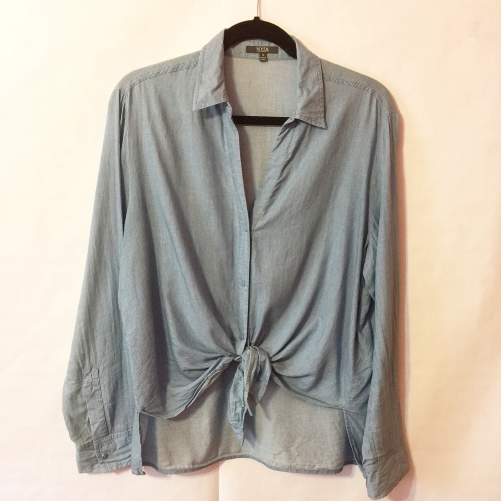 NYDJ Long Sleeve Chambray Shirt Tie Front Size S